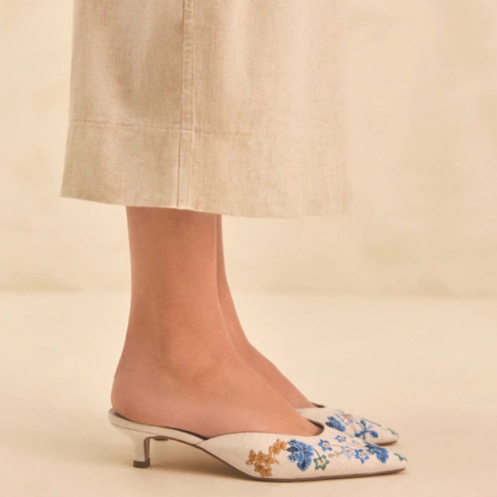 Bone Tabitha Simmons x Next Embroidery Kitten Mules